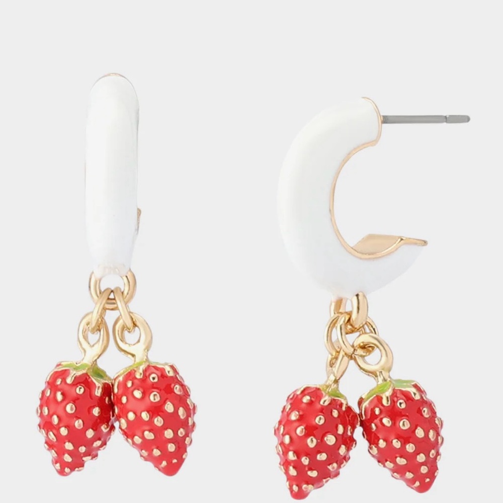 Betsey Johnson Strawberry Huggie Earrings NWT